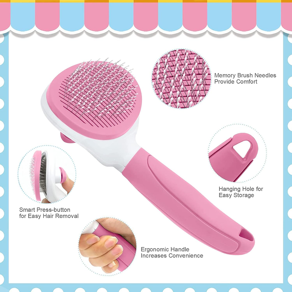 Dog Deshedding Brush with Metal Comb — Self-Cleaning