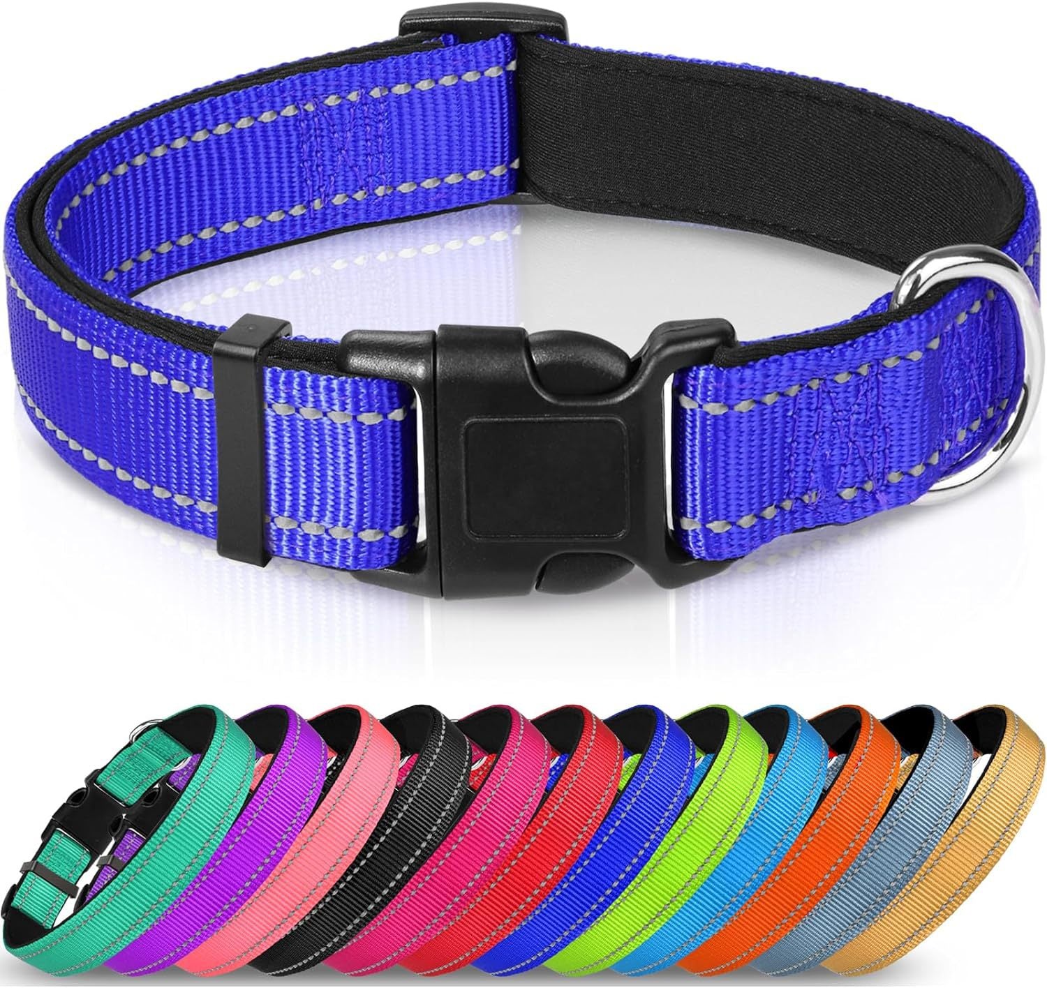 Dog collar Blue reflective adjustable nylon