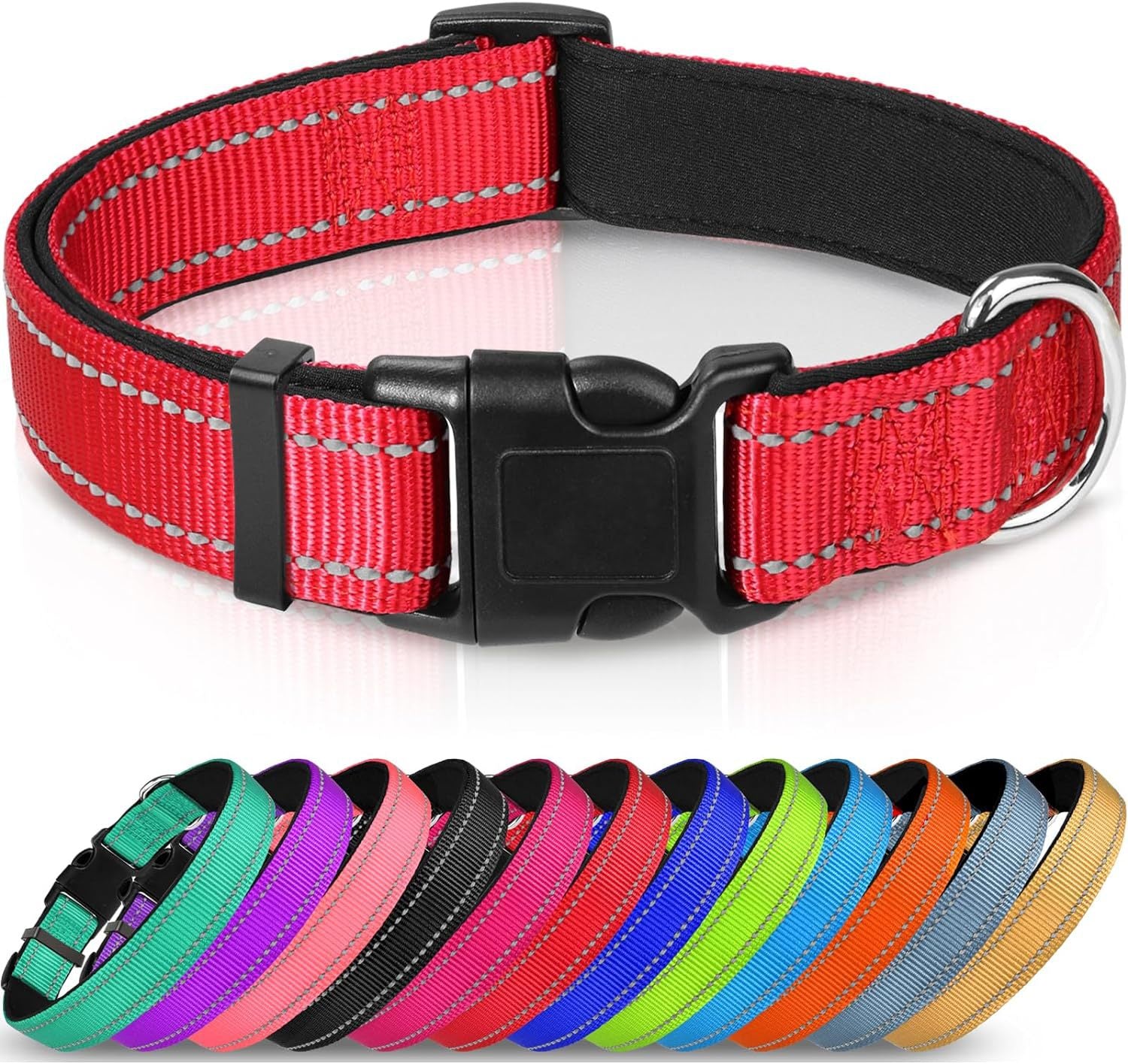 Dog collar Red reflective adjustable nylon