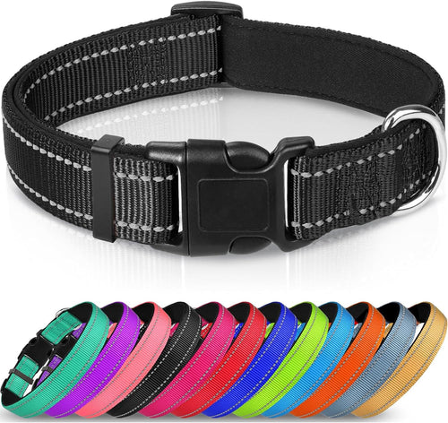 Dog collar Black reflective adjustable nylon