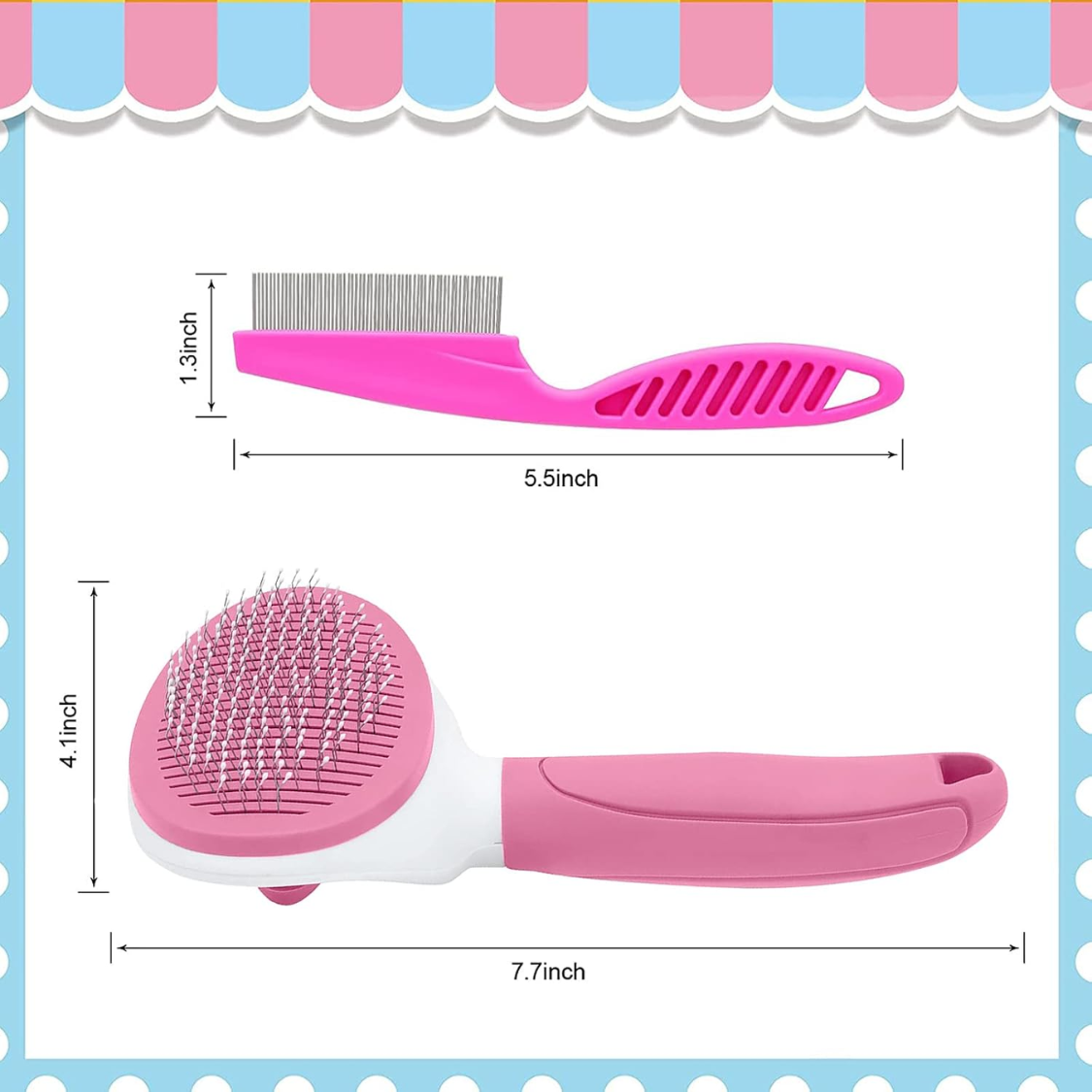 Dog Deshedding Brush with Metal Comb — Self-Cleaning