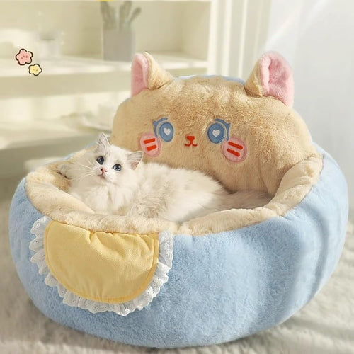 Calming anti-anxiety dog bed fluffy plush deep dish cave