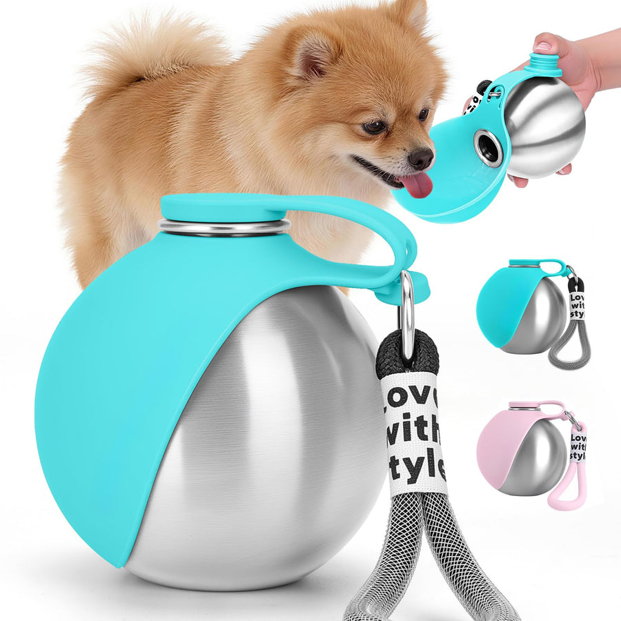 Portable Dog Water Bottle — 10oz Stainless Steel Travel Dispenser